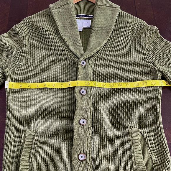 Sun + Stone Mens Shawl Collar Ribbed Cardigan Sweater Cotton Chunky Knit Size S - Picture 9 of 9